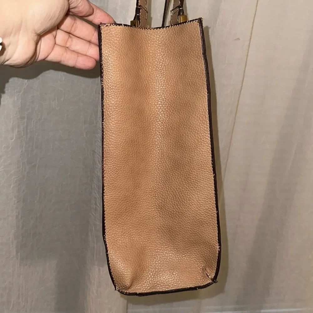 Steve Madden Tan Brown Faux Leather with Gold Tone Hardware Tote Bag Purse